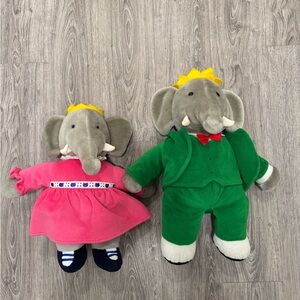 80’s king Babar and queen Celeste plus toy stuffed animal elephant set